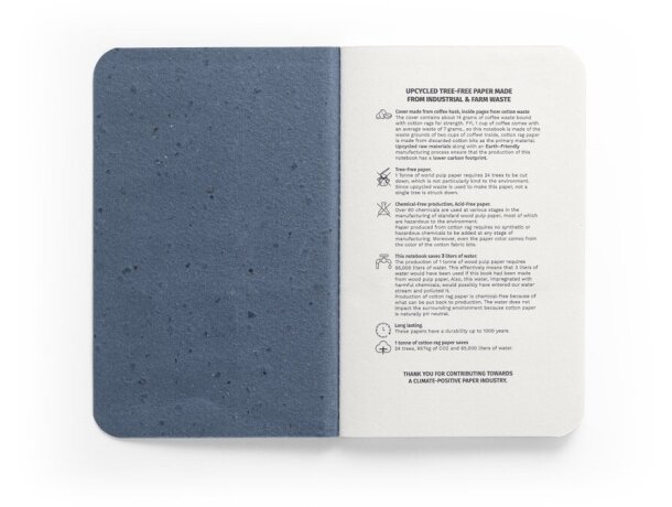 Libretas personalizadas cascarilla de cafe para A6 Hi!dea Coffeepad Soft Azul detalle 9
