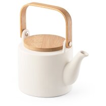 Tetera Glogg personalizada cerámica bambú 700ml blanca pastel