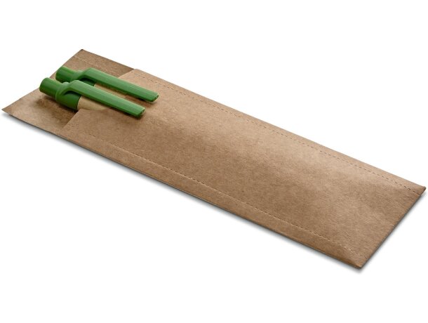conjunto de portaminas y bolígrafo ecológico de papel craft verde