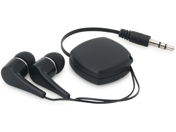 Auriculares con cable retráctil personalizado negro