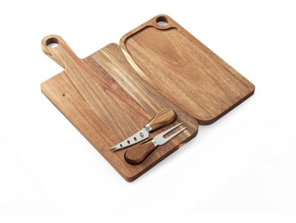 Tabla para quesos Cassia de madera de acacia con cubiertos Natural oscuro detalle 7
