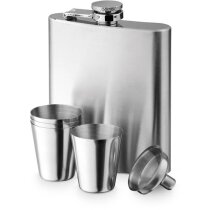 Petaca cromada con vasos y embudo acero inoxidable