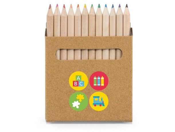 Caja Coloured de cartón con 12 lápices de madera de colores natural