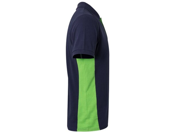 Polo piqué bicolor Supay manga corta con cuello en canalé Azul marino/Verde detalle 11