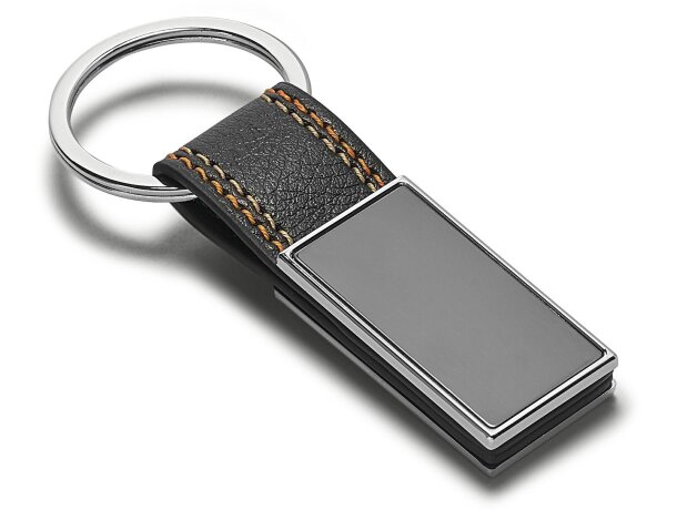 Llavero rectangular en metal y polipiel naranja