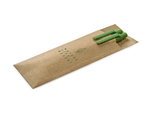 Conjunto de portaminas y bolígrafo ecológico de papel craft verde