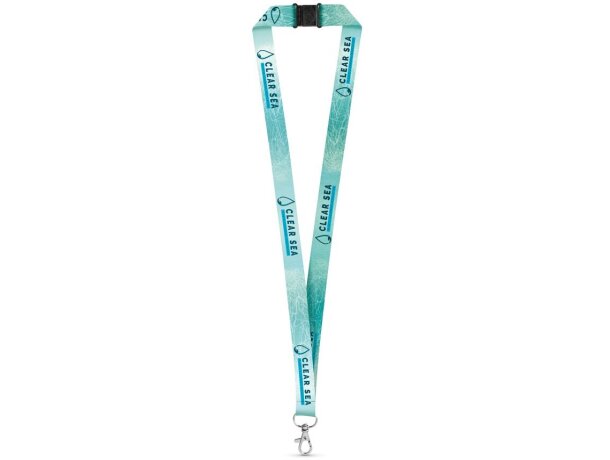 Lanyards corporativos Dover de PET reciclado Blanco detalle 2