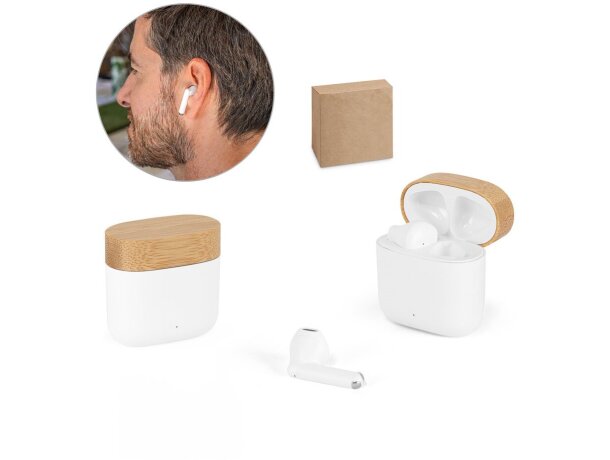 Auriculares inalámbricos Cobain con estuche de carga bambú y rABS detalle 1