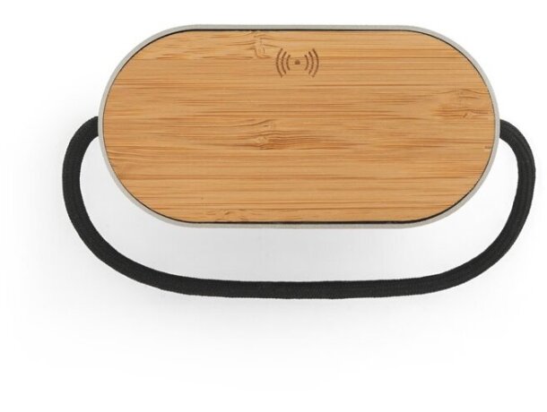 Altavoz Guetta 5w bluetooth con carga inalámbrica en bambú y rpet Gris oscuro detalle 2