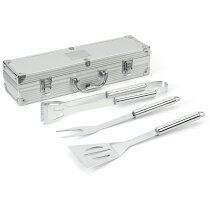 Set de barbacoa con estuche personalizado cromado satinado Set de barbacoa con estuche personalizado cromado satinado