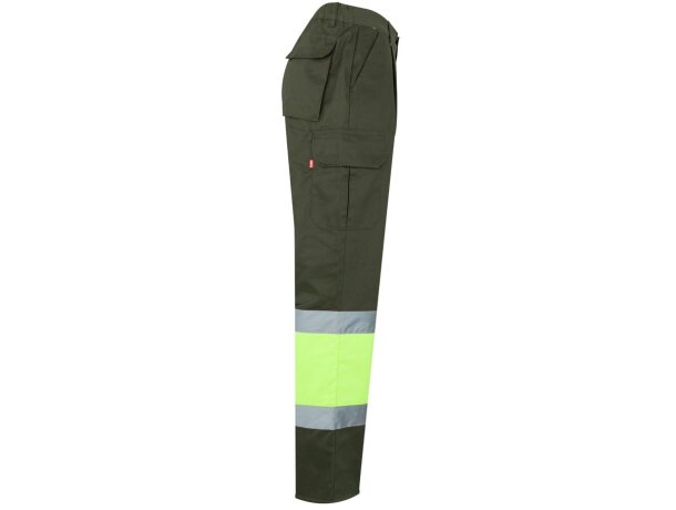 Pantalón de sarga bicolor VL Athena con bandas reflectantes Verde militar/Amarillo detalle 10