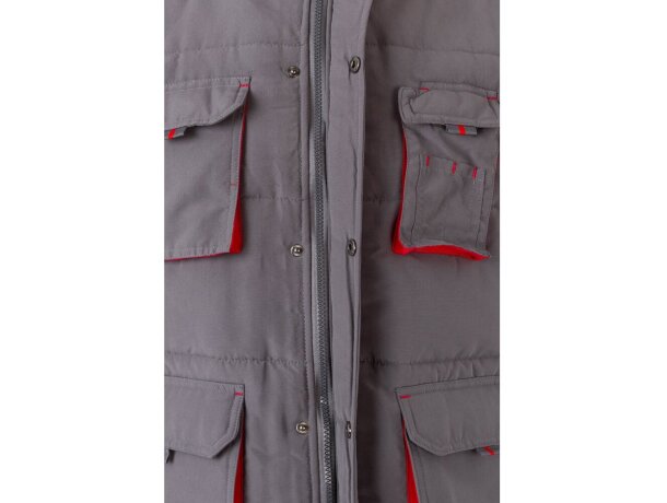 Chaleco acolchado bicolor multibolsillos unisex VL Nergal Gris/Rojo detalle 19