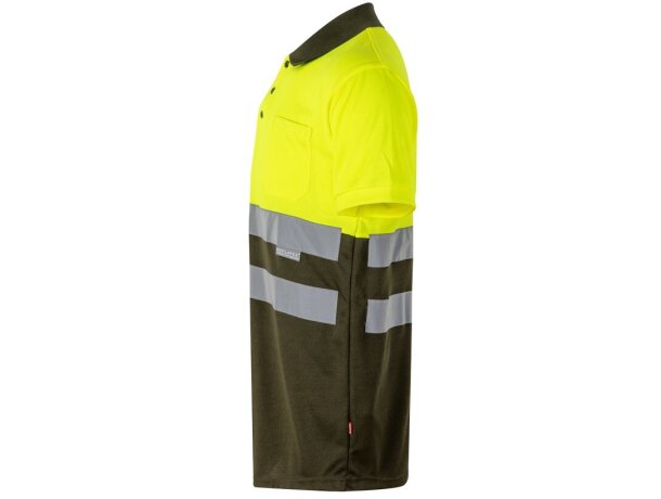 Polo bicolor alta visibilidad Cupid manga corta reflectante Verde militar/Amarillo detalle 9