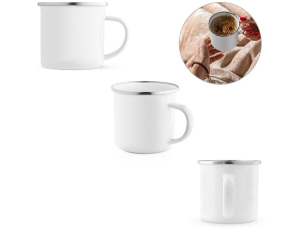 Taza vintage esmaltada blanca acero inoxidable 350ml Hi!dea Gotze SUB detalle 1