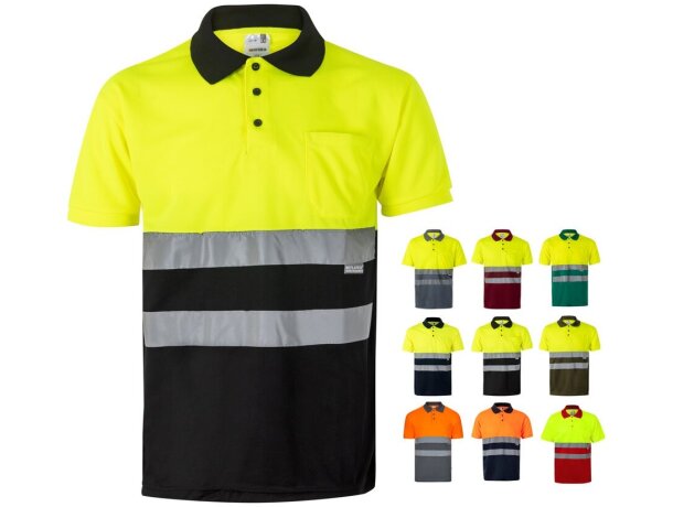 Polo bicolor alta visibilidad Cupid manga corta reflectante detalle 1