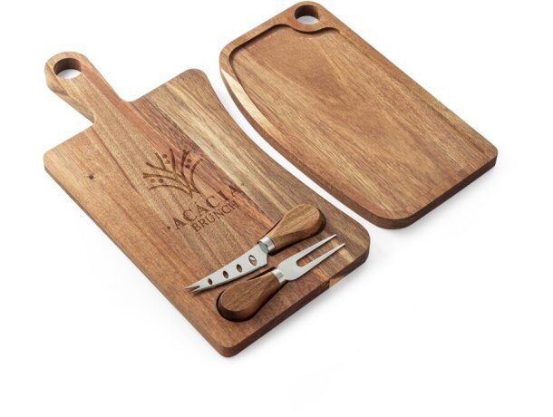 Tabla para quesos Cassia de madera de acacia con cubiertos Natural oscuro detalle 6
