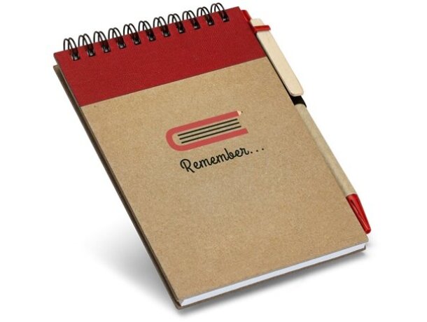 Bloc de notas pequeño con bolígrafo ecológico personalizada rojo