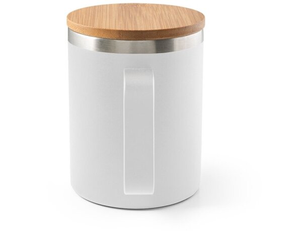 Taza lauda de acero inoxidable reciclado con tapa de bambú 420ml Blanco detalle 5