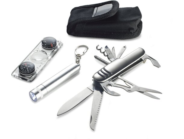 Kit de navaja multiusos, brújula y linterna personalizada Kit de navaja multiusos, brújula y linterna personalizada