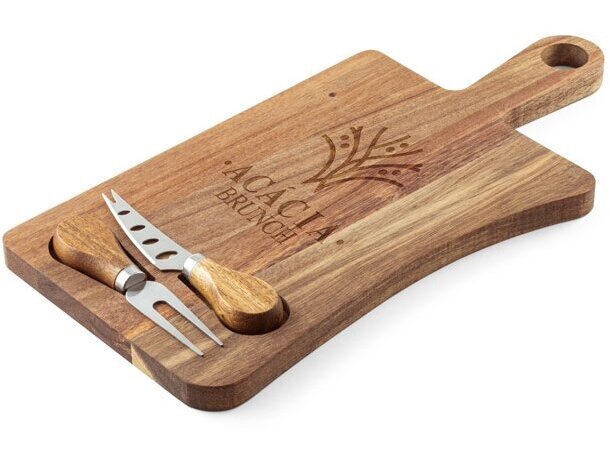Tabla para quesos Cassia de madera de acacia con cubiertos Natural oscuro detalle 10