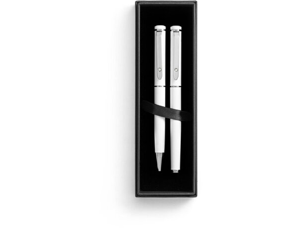Set de bolígrafo y roller metal tinta azul Hi!dea Blanco detalle 1