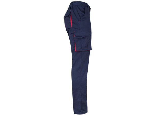 Pantalón elástico bicolor fides con seis bolsillos funcionales Azul marino/Rojo detalle 38