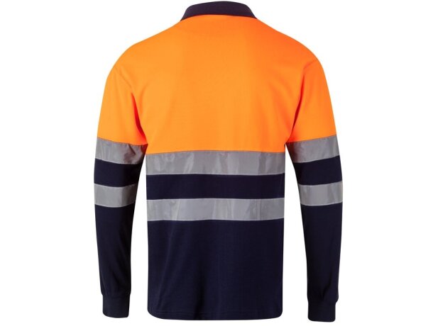 Polo pluto bicolor de manga larga con bandas reflectantes Azul marino/Naranja detalle 2