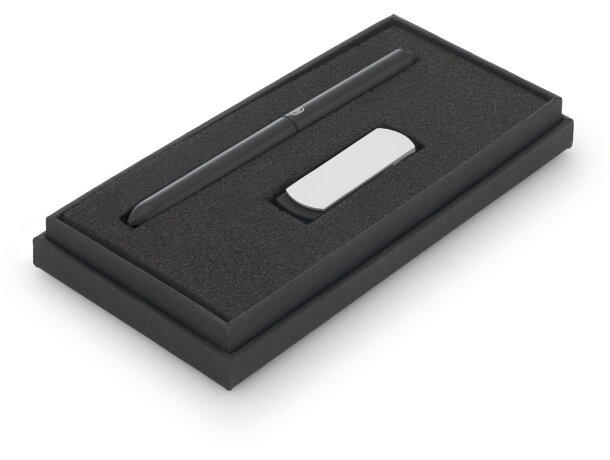 Kit de bolígrafo y memoria usb negra personalizado Kit de bolígrafo y memoria usb negra personalizado