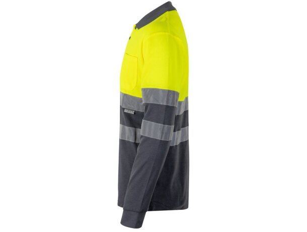 Polo Pluto alta visibilidad manga larga tallas grandes Gris/Amarillo detalle 15