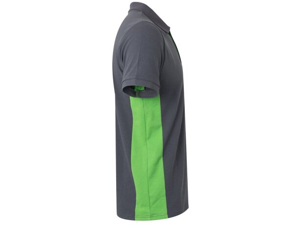 Polo piqué bicolor Supay manga corta con cuello en canalé Gris/Verde detalle 3