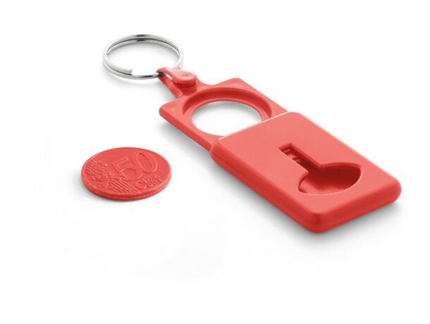 Llavero con moneda de plástico extraible Rojo detalle 1