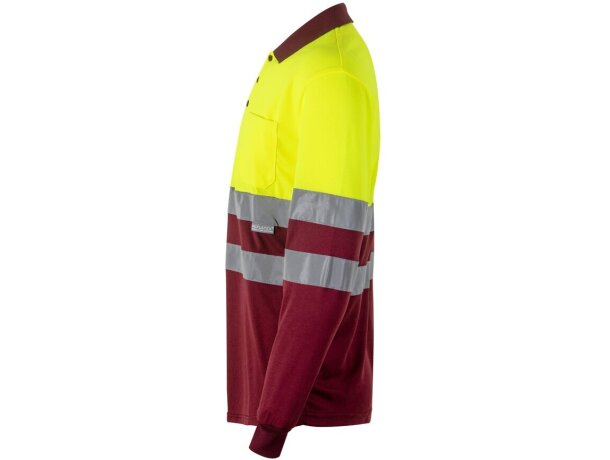 Polo bicolor alta visibilidad VL Vulcan manga larga Burdeos/Amarillo detalle 4