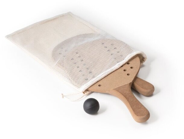 Raquetas de playa Tapia de MDF con pelota y bolsa de algodón Natural oscuro detalle 4