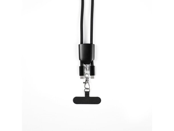 Cordón cargador Zewail con soporte para smartphone y mosquetón Negro detalle 6