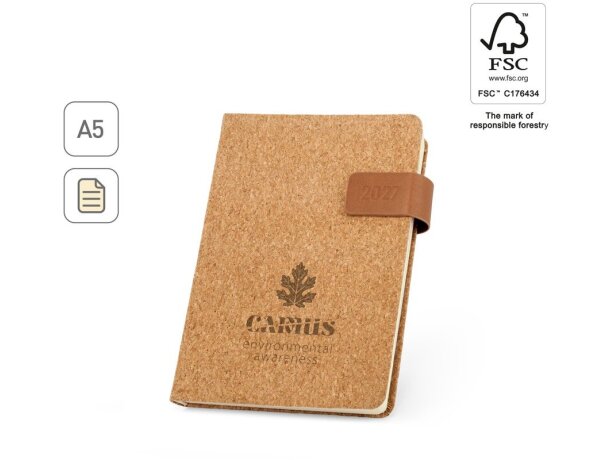 Agenda Camus A5 de corcho con cierre magnético y papel FSC detalle 1