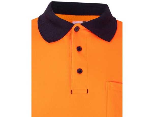 Polo Pluto alta visibilidad manga larga tallas grandes Azul marino/Naranja detalle 5