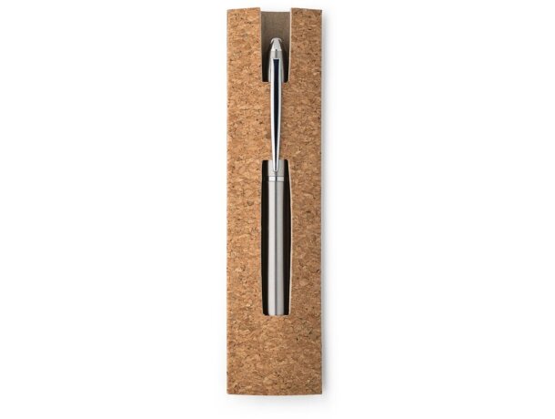 Bolígrafo Chris de acero inoxidable reciclado con funda de corcho Cromado satinado detalle 5