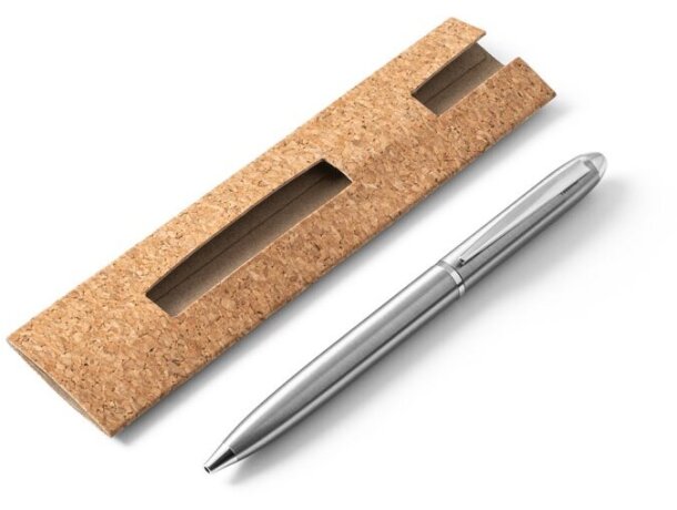 Bolígrafo Chris de acero inoxidable reciclado con funda de corcho Cromado satinado detalle 6