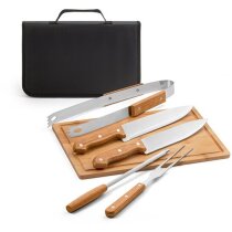 Set barbacoa bambú acero inoxidable 5 piezas