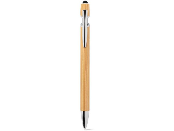 Bolígrafo de bambú Neil Bamboo con detalles de aluminio cromado Natural detalle 2