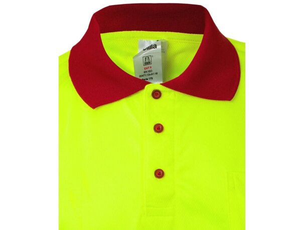Polo bicolor alta visibilidad Cupid manga corta reflectante Rojo/Amarillo detalle 34