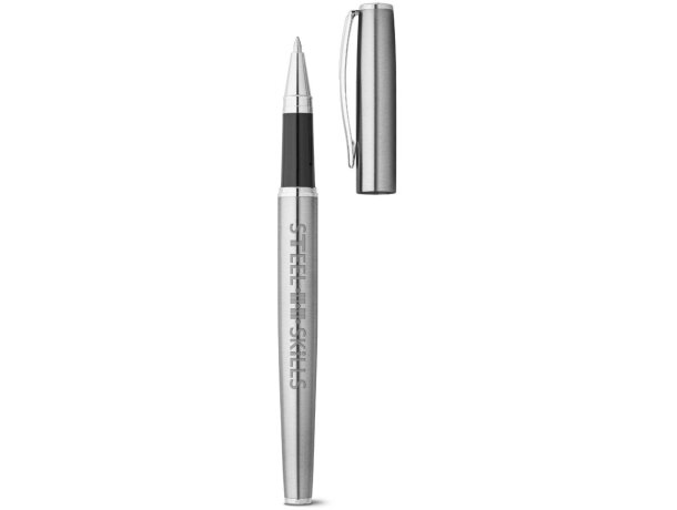 Set bolígrafo y roller Ella en acero inoxidable reciclado Cromado satinado detalle 8