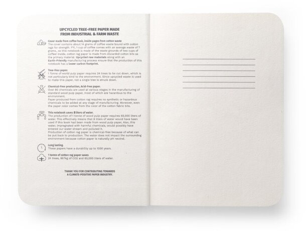 Libreta A5 tapa café reciclado personalizada páginas rayadas Azul detalle 9