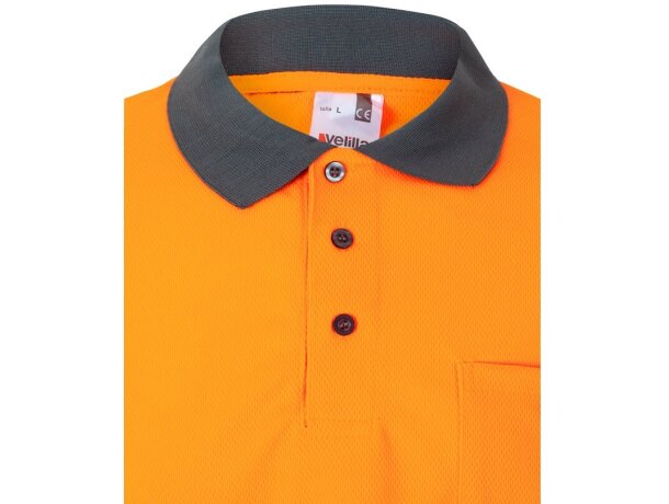 Polo bicolor alta visibilidad VL Vulcan manga larga Gris/Naranja detalle 17