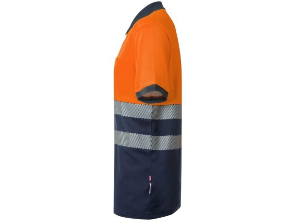 Polo piqué bicolor alta visibilidad vl achelous manga corta Azul marino/Naranja detalle 3