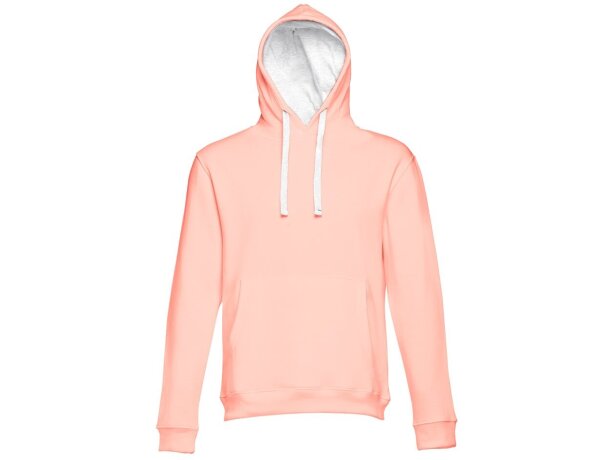 Sudadera Moscow unisex con capucha, bolsillo marsupial y cordones Salmón detalle 9