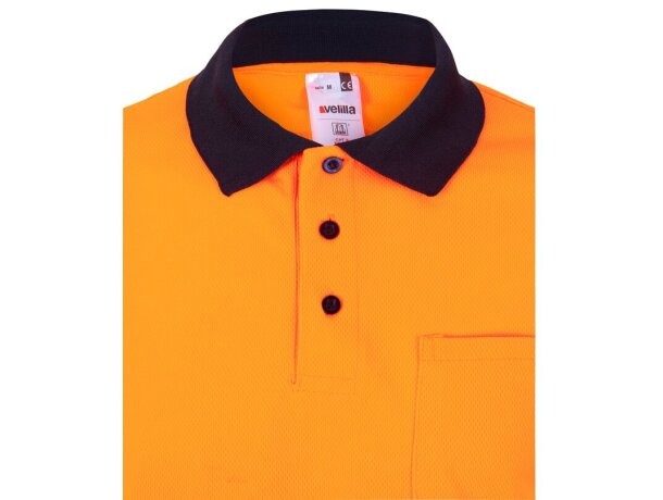 Polo bicolor alta visibilidad VL Vulcan manga larga Azul marino/Naranja detalle 23