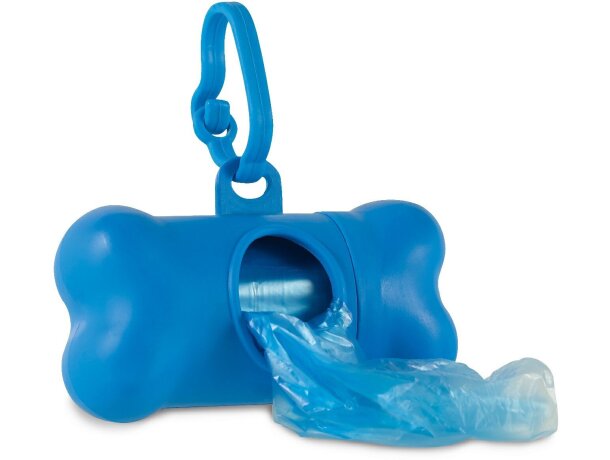 Porta bolsas para mascotas con mosquetón hueso personalizada azul