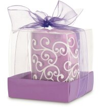 Vela en soporte de cristal con estuche personalizada lila Vela en soporte de cristal con estuche personalizada lila