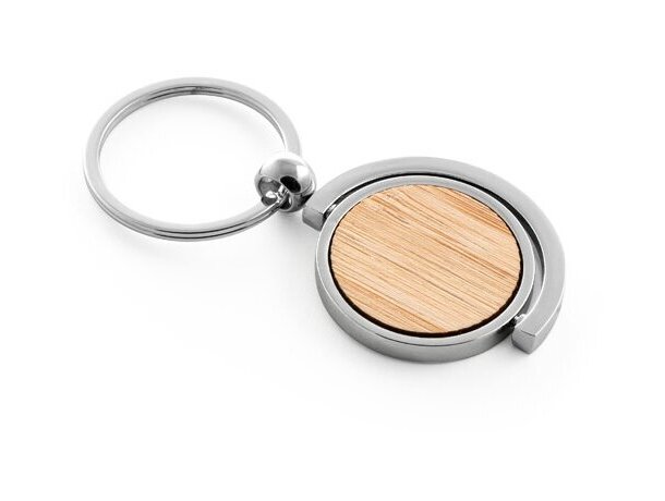 Llaveros originales redondo bamb&uacute; con carcasa de metal Hi!dea Natural detalle 6